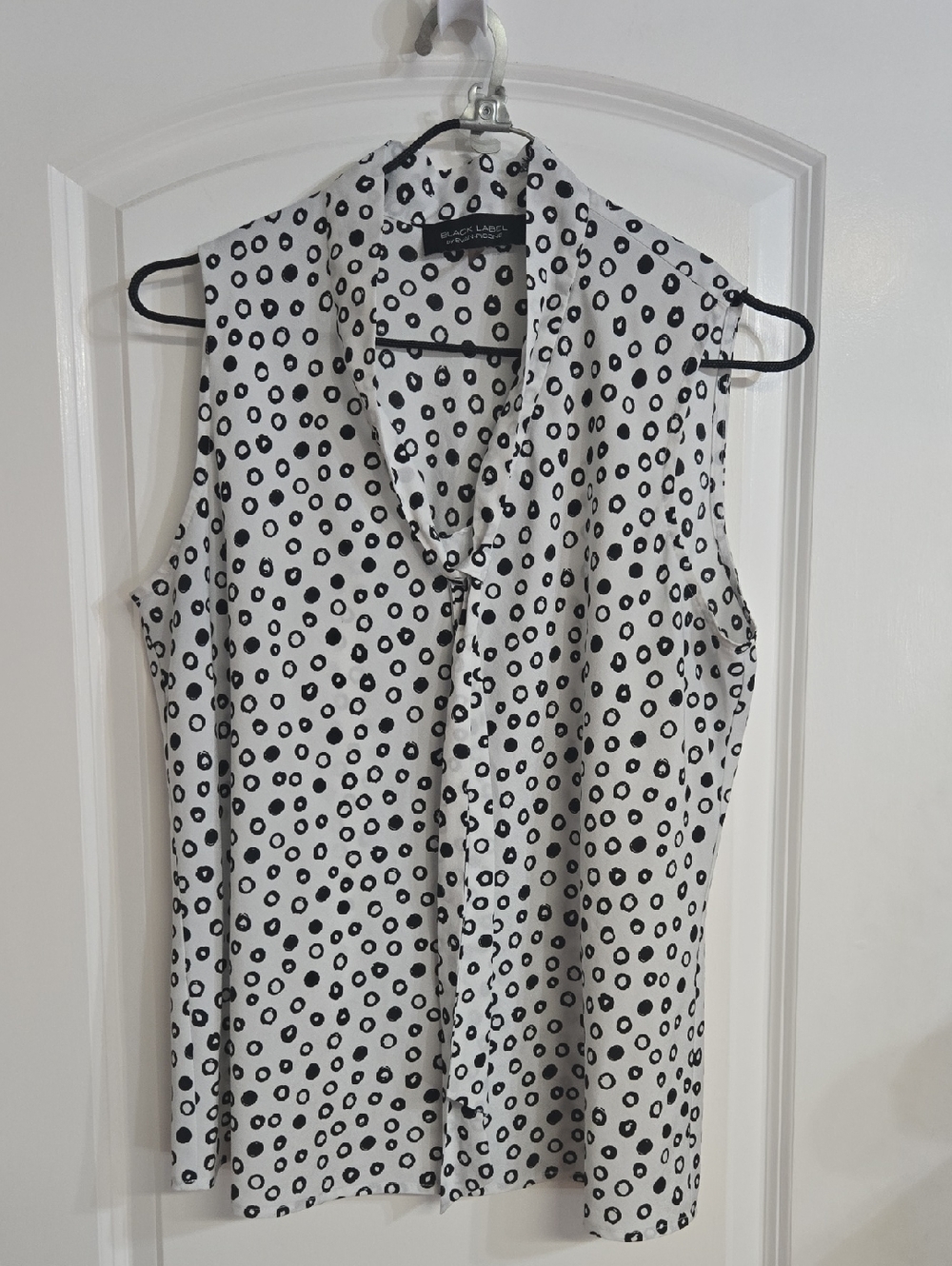 Evan Picone White Sleeveless Polka Dot Blouse Large